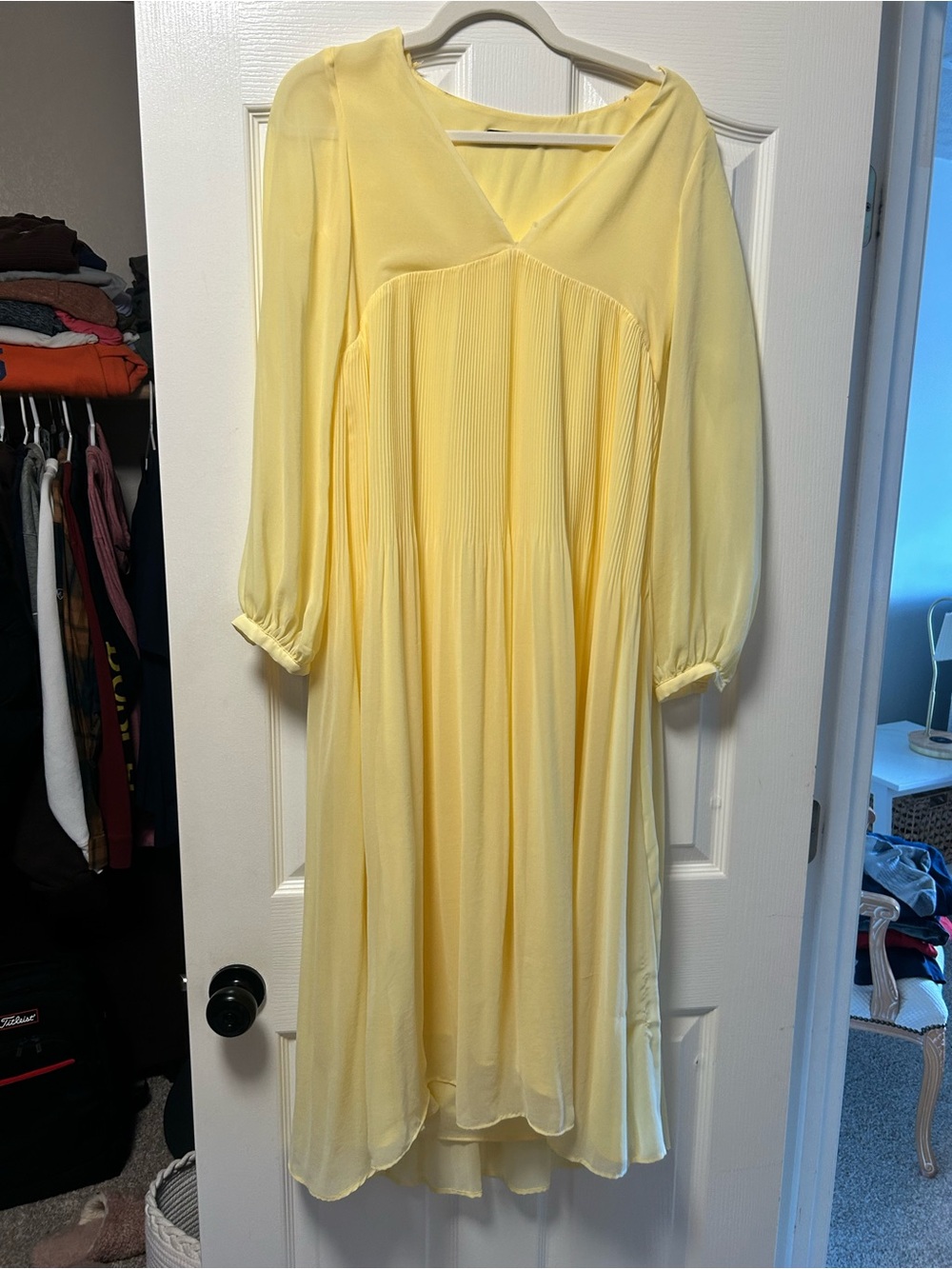 Zara Light Yellow Sheer-Sleeve Maxi Dress - Picture 4 of 5